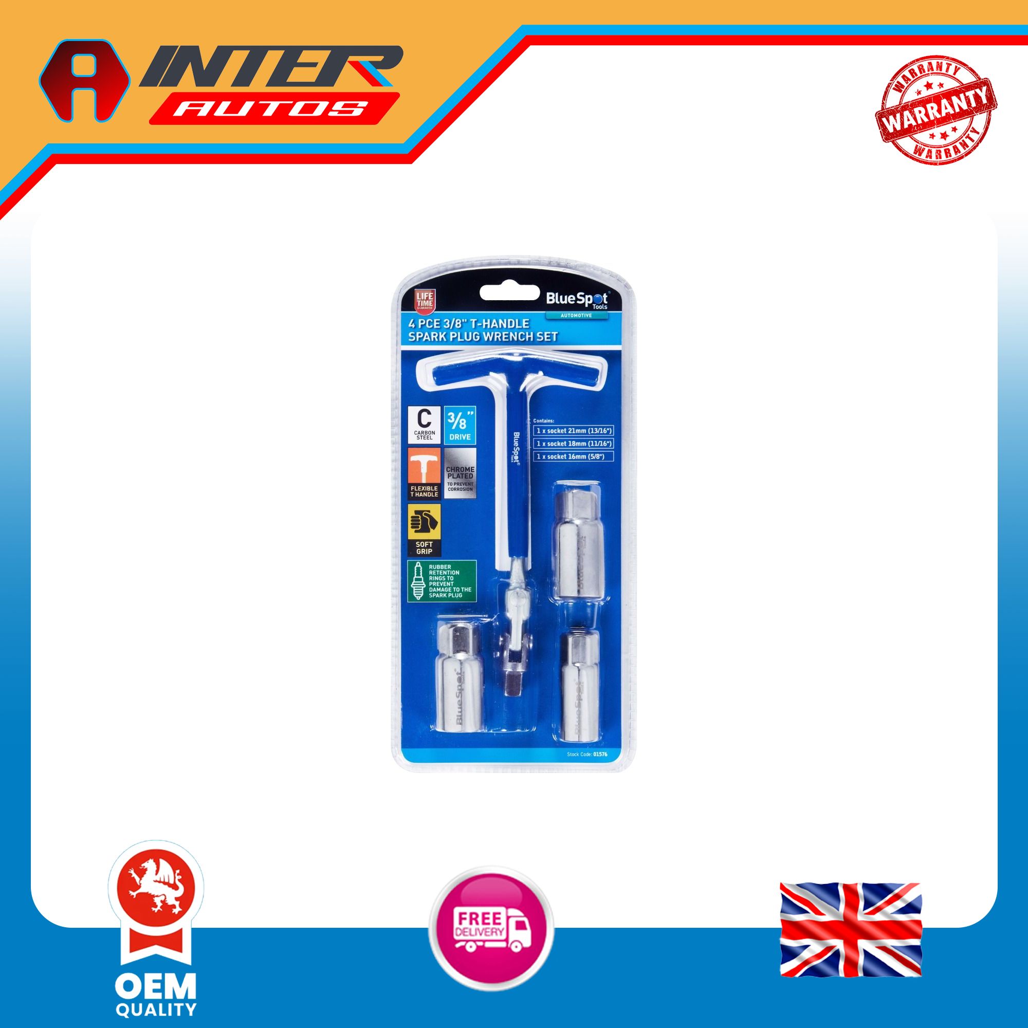 Blue Spot Tools 4PCE 3-8″ T-Handle Spark Plug Wrench Set